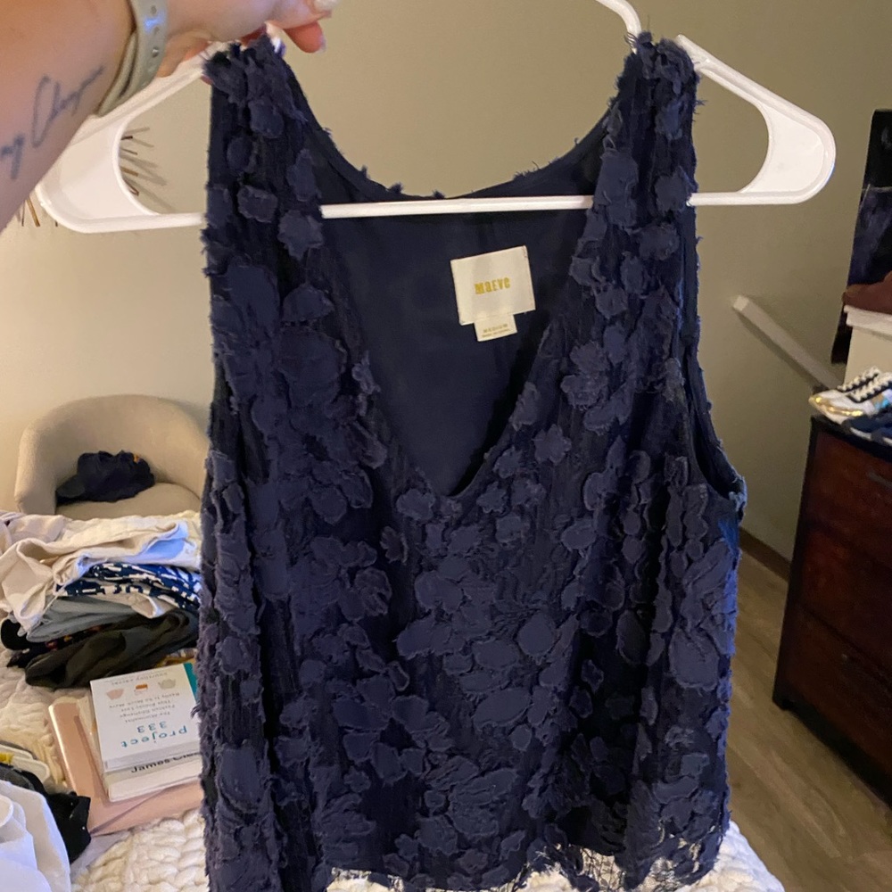 Blue Anthropologie lacey floral tank